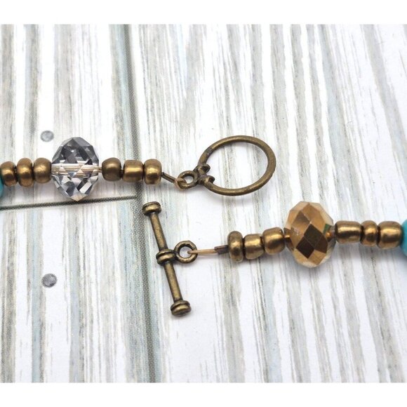 Artisan Bronze Bead & Howlite Stone Faux Turquoise Collar Necklace & Earring Set - Picture 12 of 12